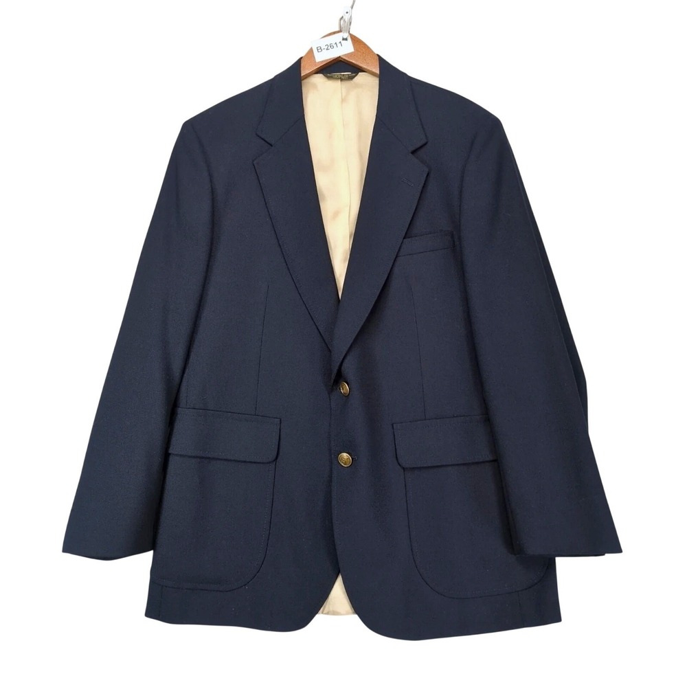 Vintage 80s Hunting Horn Navy Blazer Mens 40R Brass Buttons Preppy Academia